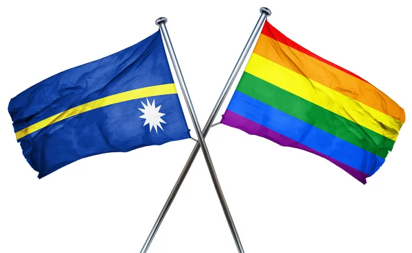 Nauru bayrağı Gökkuşağı bayrağı, 3d render ile — Stok fotoğraf