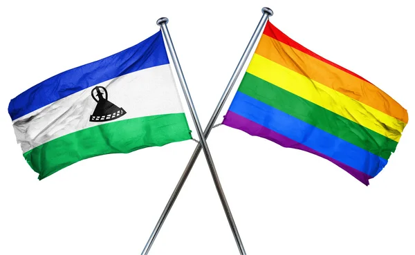 Lesoto bayrağı Gökkuşağı bayrağı, 3d render ile — Stok fotoğraf