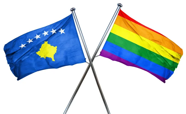 Флаг Косово с радужным флагом, 3D рендеринг — стоковое фото