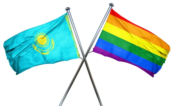 Kazakistan bayrağı Gökkuşağı bayrağı, 3d render ile — Stok fotoğraf