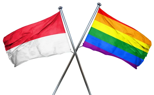 Bandiera Indonesia con bandiera arcobaleno, rendering 3D — Foto Stock