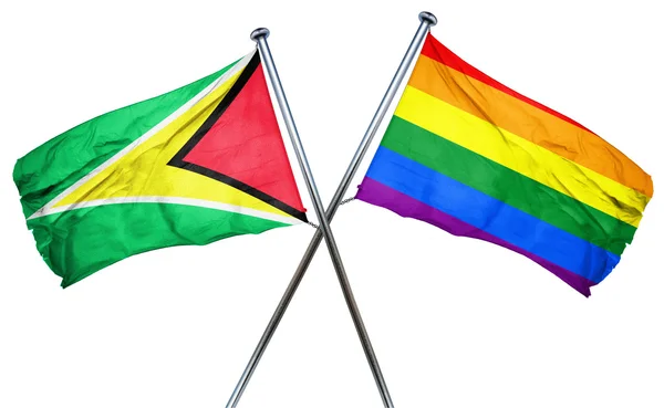 Bandera de Guyana con bandera de arco iris, representación 3D —  Fotos de Stock