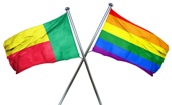 虹色の旗、3 d レンダリングとベナン フラグ — ストック写真
