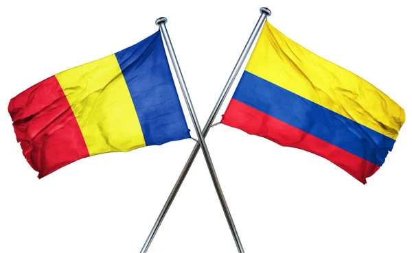 Drapeau Roumanie avec drapeau Colombie, rendu 3D — Photo