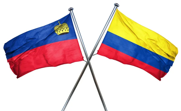 Liechtensteins flagg med Colombias flagg, 3D-gjengivelse – stockfoto