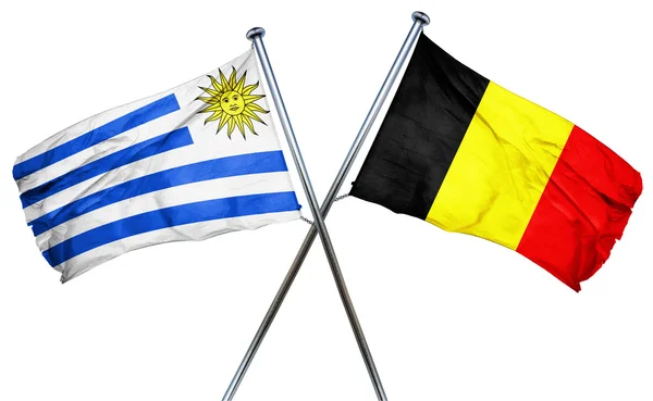 Uruguay flag with Belgium flag, 3D rendering