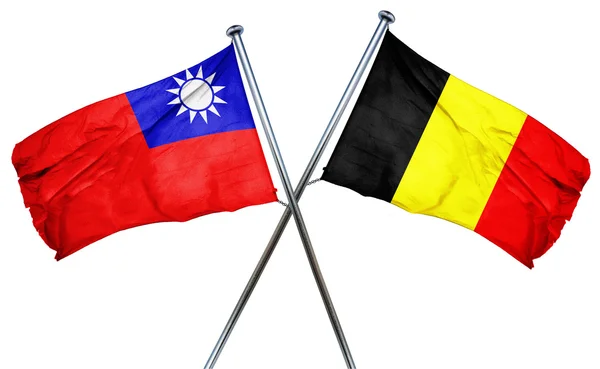 共和国的中国国旗与比利时国旗，3d 渲染 — 图库照片