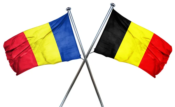 Bandiera Romania con bandiera Belgio, rendering 3D — Foto Stock