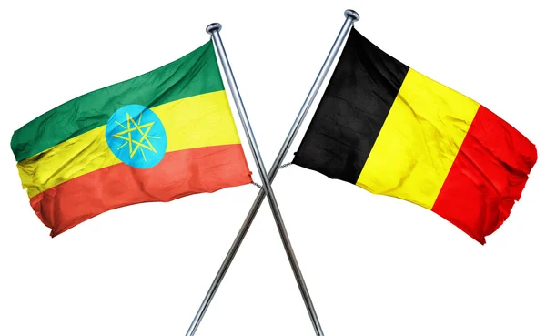 Etiopien flag med Belgien flag, 3D rendering - Stock-foto