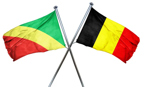 Bandiera Congo con bandiera Belgio, rendering 3D — Foto Stock