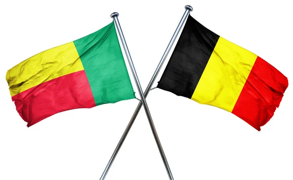 Bandiera Benin con bandiera Belgio, rendering 3D — Foto Stock