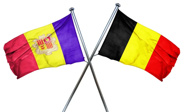 Drapeau Andorre avec drapeau Belgique, rendu 3D — Photo