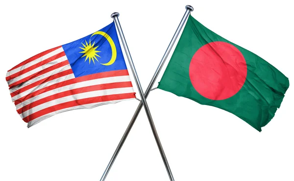 Bandera de Malasia con Bandera de Bangladesh, Bandera 3d — Foto de Stock