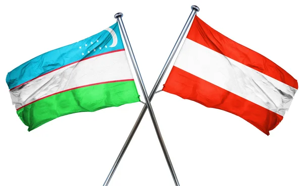 オーストリアの国旗は、3 d レンダリングとウズベキスタンの国旗 — ストック写真