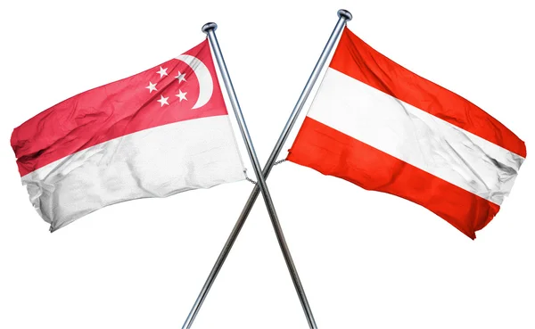 Singapore flag with Austrian flag, 3D rendering