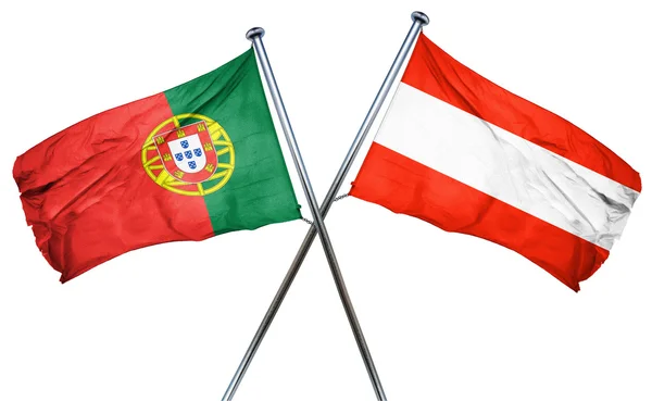 Portugiesische Flagge mit österreichischer Flagge, 3D-Darstellung — Stockfoto