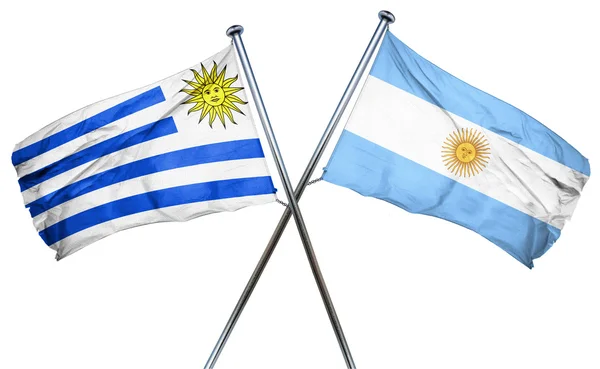 Bandiera Uruguay con bandiera Argentina, rendering 3D — Foto Stock