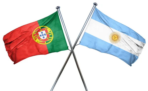 Bandiera Portogallo con bandiera Argentina, rendering 3D — Foto Stock