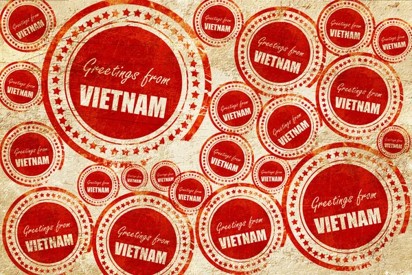 Salutations de vietnam, timbre rouge sur une texture de papier grunge — Photo