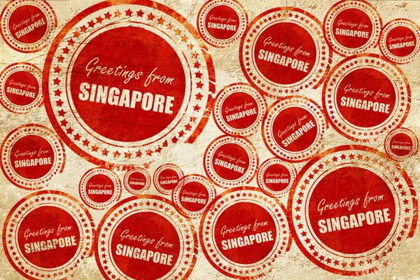 Pozdrowienia z Singapuru, czerwony znaczek na grunge tekstury papieru — Zdjęcie stockowe