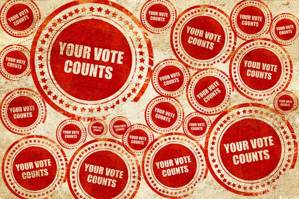O seu voto conta, selo vermelho em uma textura de papel grunge — Fotografia de Stock