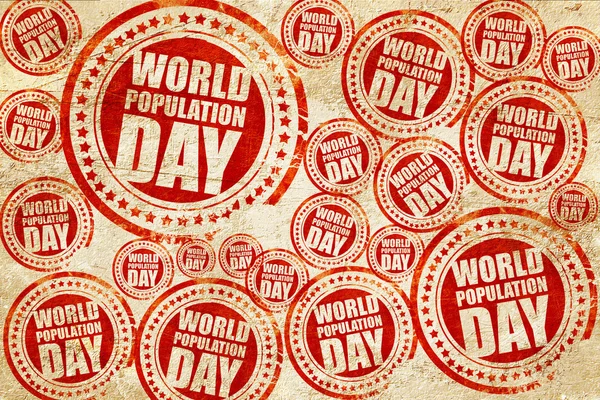 Dag, rode stempel van de bevolking van de wereld op een grunge papier textuur — Stockfoto