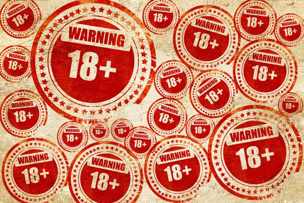 18 más signo, sello rojo en una textura de papel grunge — Foto de Stock