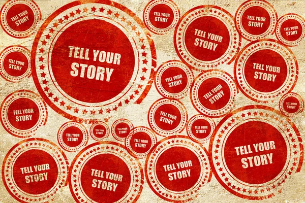Contar su historia, sello rojo en una textura de papel grunge — Foto de Stock