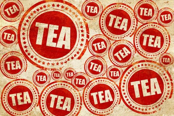 Chá, selo vermelho em uma textura de papel grunge — Fotografia de Stock