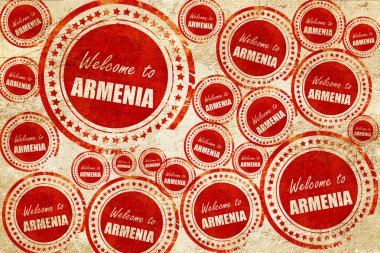 Ermenistan'a hoş geldiniz, grunge kağıt dokusundaki kırmızı damga