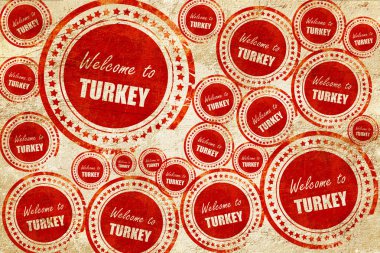 Türkiye'ye hoş geldiniz, grunge kağıt dokusuna kırmızı damga