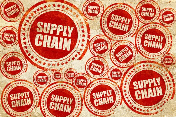 De supply chain, rode stempel op een grunge papier textuur — Stockfoto