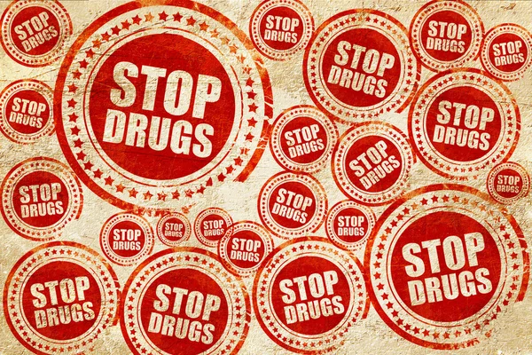 Zatrzymać leki, czerwony znaczek na grunge tekstury papieru — Zdjęcie stockowe