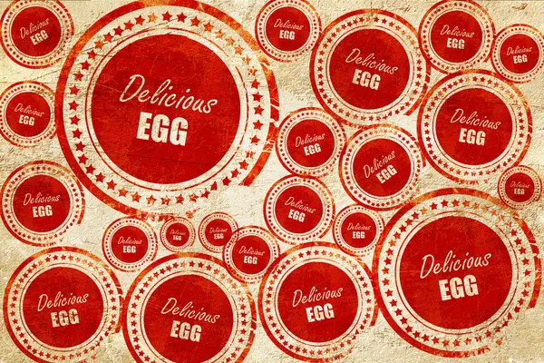 Delizioso segno di uovo, timbro rosso su una texture di carta grunge — Foto Stock