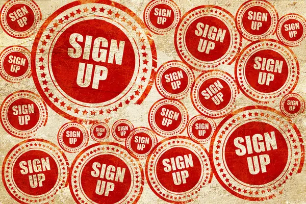 Sign up, red stamp on a grunge paper texture — Stock Photo, Image