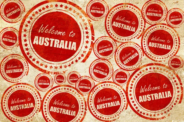 Witamy w Australii, czerwony znaczek na grunge tekstury papieru — Zdjęcie stockowe