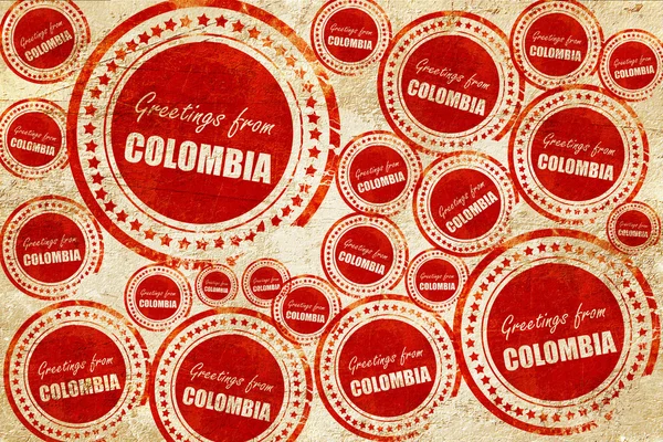 来自哥伦比亚，红色邮票上 grunge 纸张纹理的问候 — 图库照片