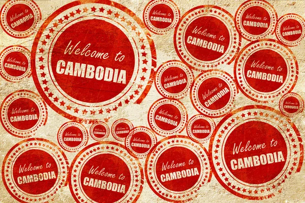 Welkom bij Cambodja, rode stempel op een grunge papier textuur — Stockfoto