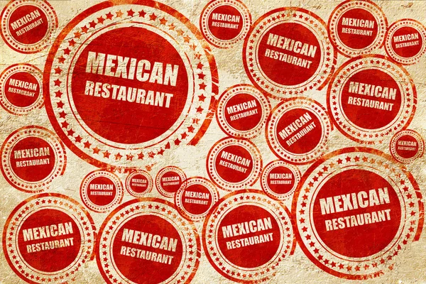 Deliciosa cocina mexicana, sello rojo en una textura de papel grunge —  Fotos de Stock