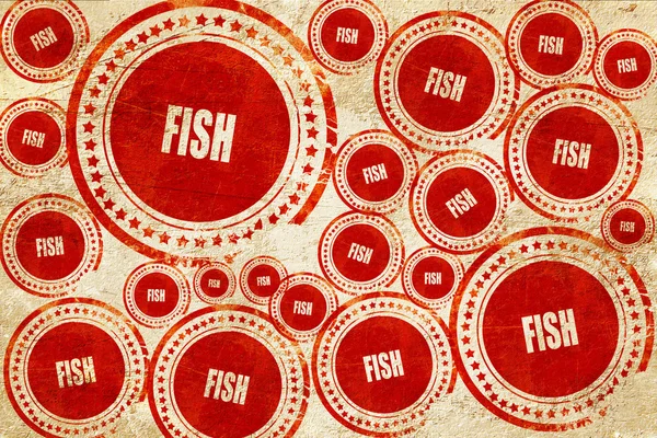 Lahodné ryby znamení, červené razítko na povrch papíru grunge — Stock fotografie