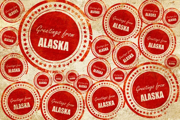 Saluti da alaska, timbro rosso su una struttura di carta grunge — Foto Stock