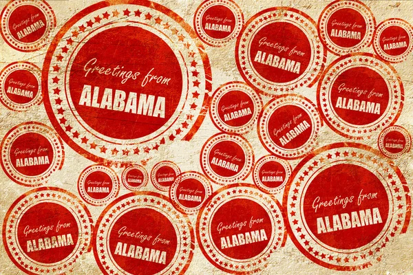 Üdvözlet Alabama, piros pecsét egy grunge papír textúra — Stock Fotó