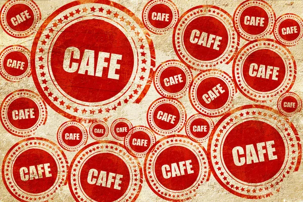 Café signo fondo, sello rojo en una textura de papel grunge —  Fotos de Stock