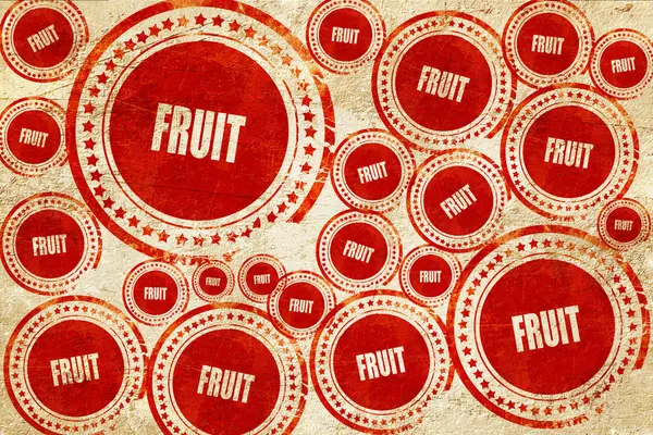 Delizioso segno di frutta, timbro rosso su una texture di carta grunge — Foto Stock