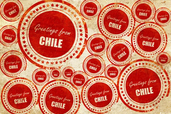 Üdvözletek-ból chile, piros pecsét a könyv grunge textúra — Stock Fotó