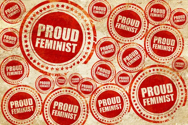 グランジ テクスチャを誇りに思っているフェミニスト、赤スタンプ — ストック写真
