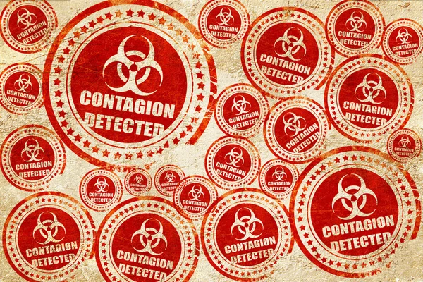 Besmetting concept achtergrond, rode stempel op een grunge papier textur — Stockfoto