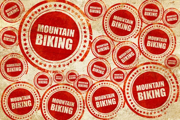 Mountain bike, timbro rosso su carta grunge — Foto Stock