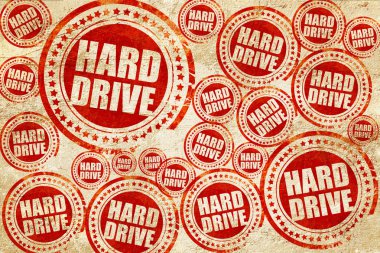 Kağıt doku üzerinde harddrive, kırmızı pul