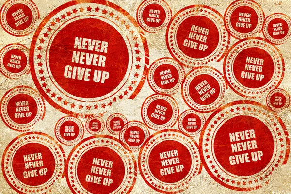 永远不要放弃，红色邮票上 grunge 纸张纹理 — 图库照片